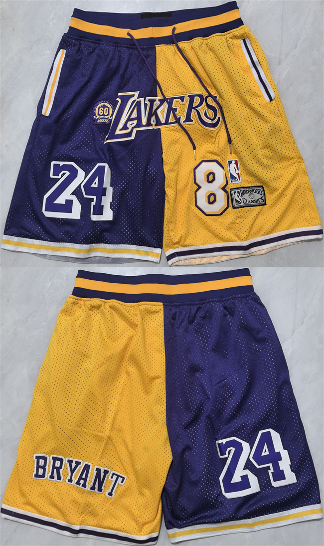 Men's Purple/Yellow #8 #24 Kobe Bryant 2026 Shorts (Run Small)